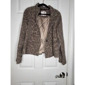 Rebecca Taylor Taupe Tan Leopard Print Wool/Angora Blend Peplum Jacket‎ Size 4